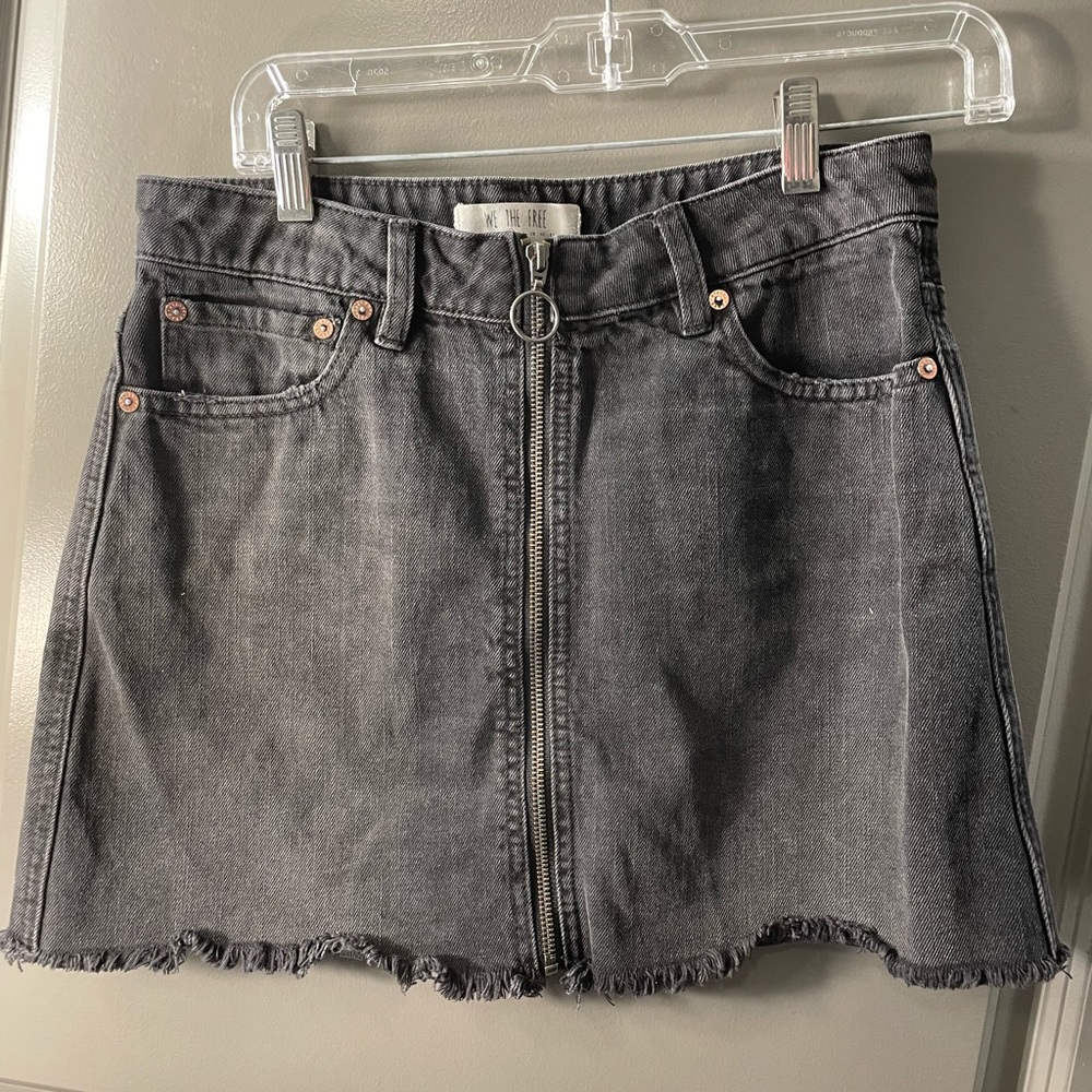 Free People black full zip up denim skirt